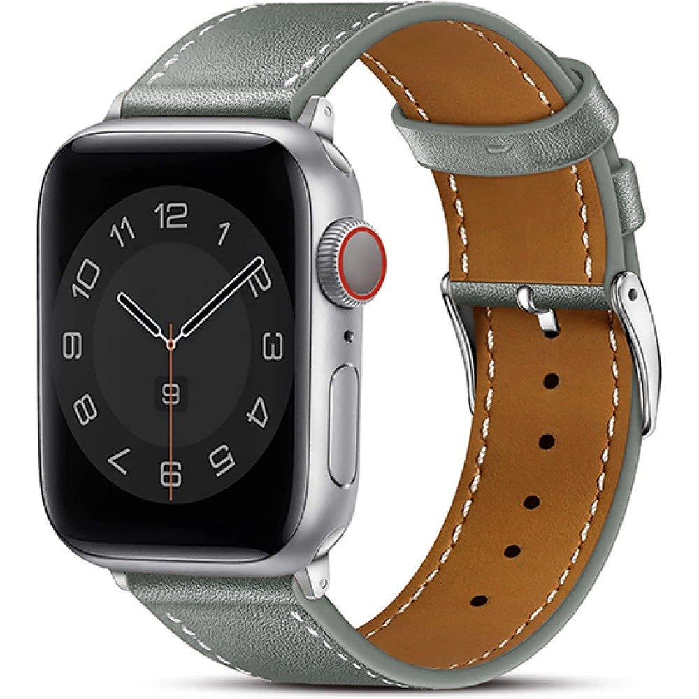 Curea Leather Heritage - Apple Watch 1/2/3/4/5/6/7/8/9/10/11/SE/SE2/SE3/Ultra 1/Ultra 2/Ultra 3 - 42/44/45/46/49 MM - Gri/Alb