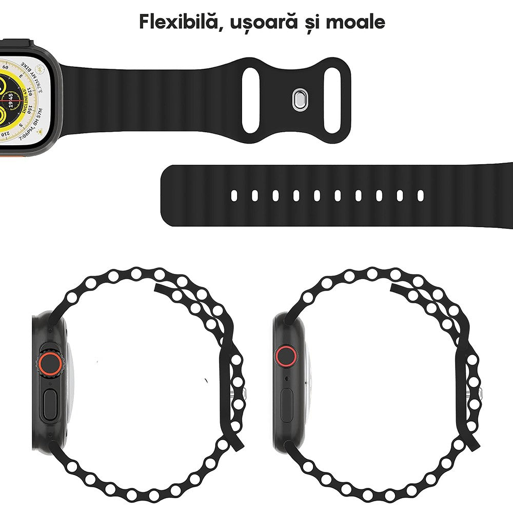 Curea Ocean Explorer - Apple Watch 1/2/3/4/5/6/7/8/9/10/11/SE/SE2/SE3 - 38/40/41/42 MM - Negru