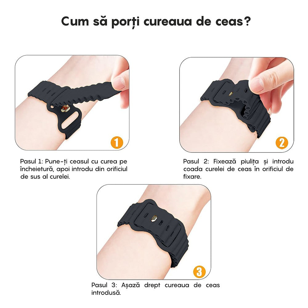 Curea Ocean Explorer - Apple Watch 1/2/3/4/5/6/7/8/9/10/11/SE/SE2/SE3 - 38/40/41/42 MM - Albastru Inchis