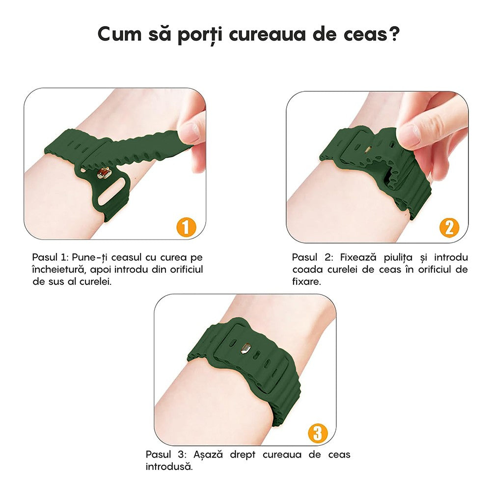 Curea Ocean Explorer - Apple Watch 1/2/3/4/5/6/7/8/9/10/11/SE/SE2/SE3/Ultra 1/Ultra 2/Ultra 3 - 42/44/45/46/49 MM - Verde Inchis