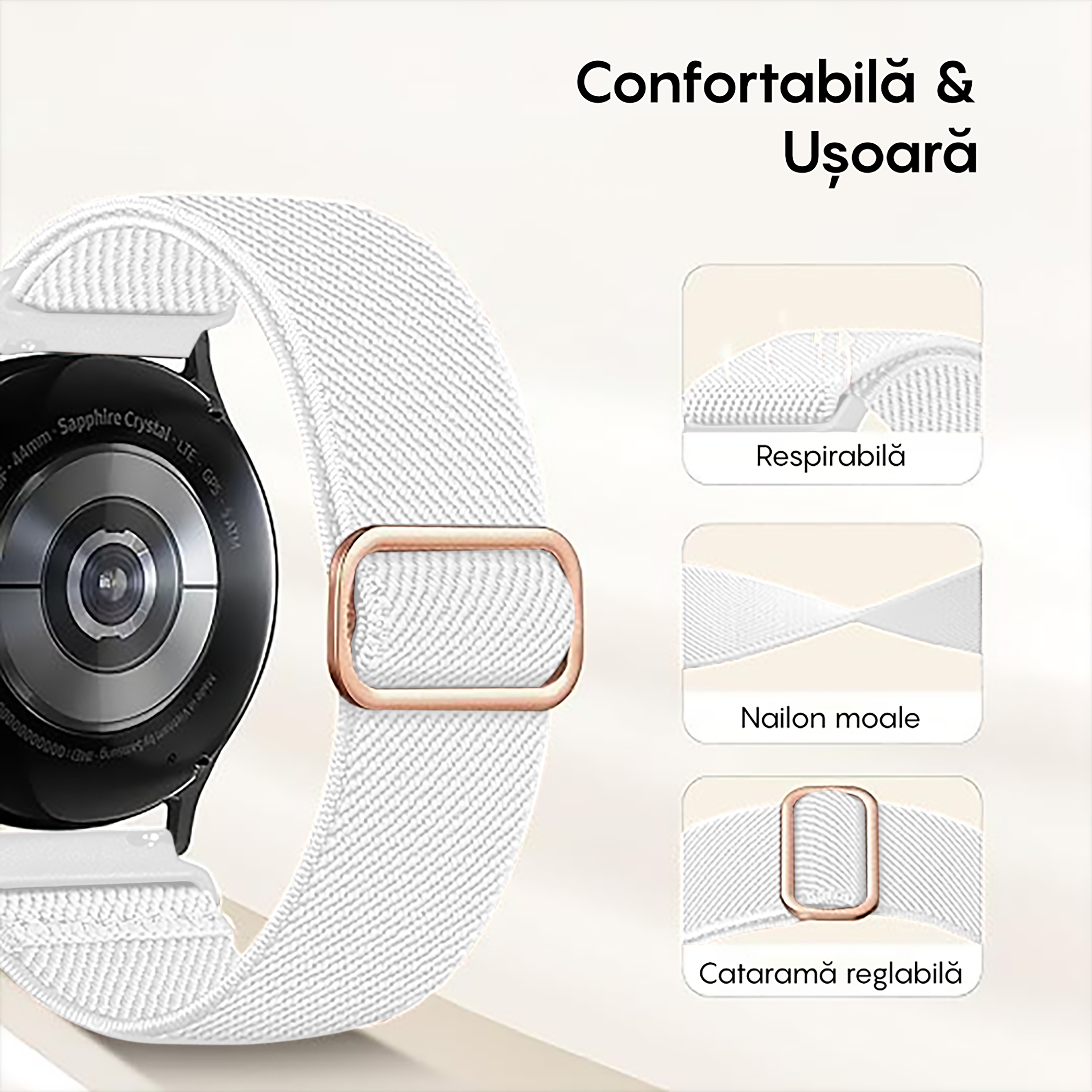Braided Classic Strap - Samsung Galaxy Watch S3 Frontier/S3 Classic/3 45mm/46mm/Gear S3 - 22mm - White