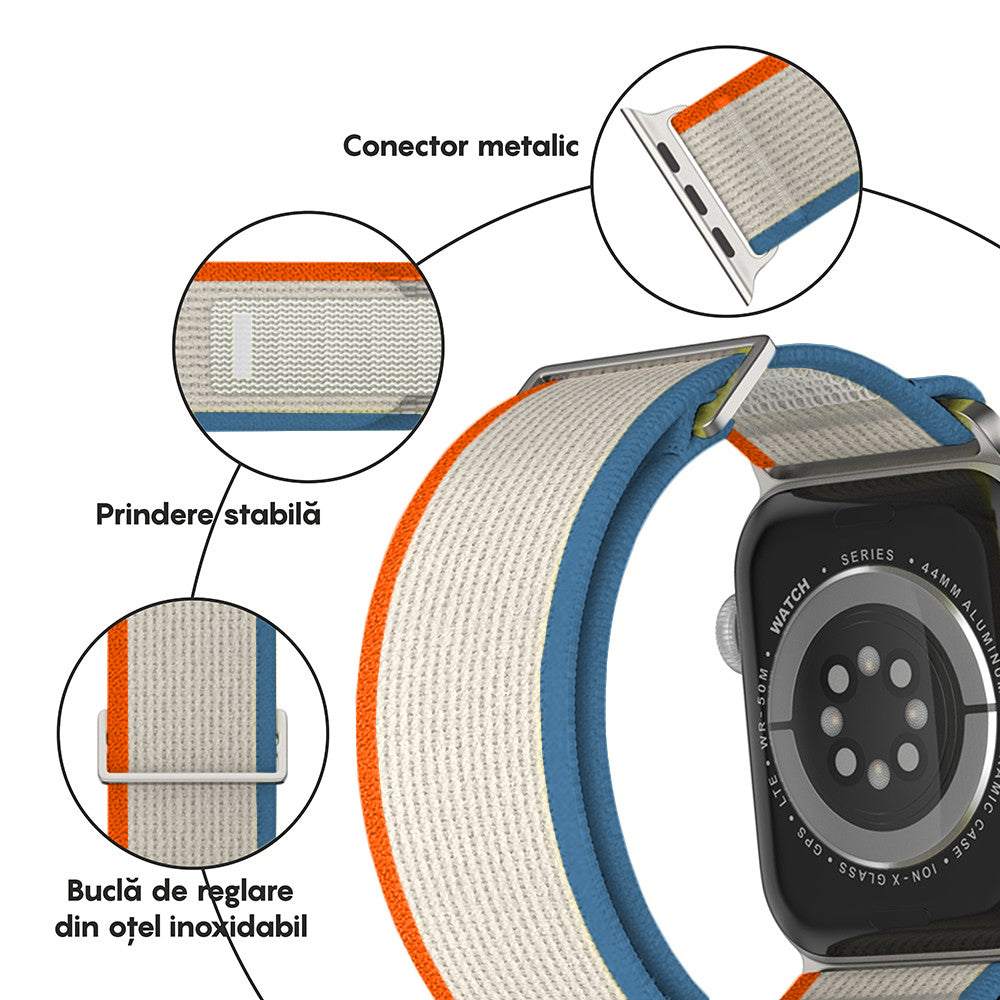 Trail Scout Strap - Apple Watch 1/2/3/4/5/6/7/8/9/10/11/SE/SE2/SE3/Ultra 1/Ultra 2/Ultra 3 - 42/44/45/46/49 MM - Beige/Orange