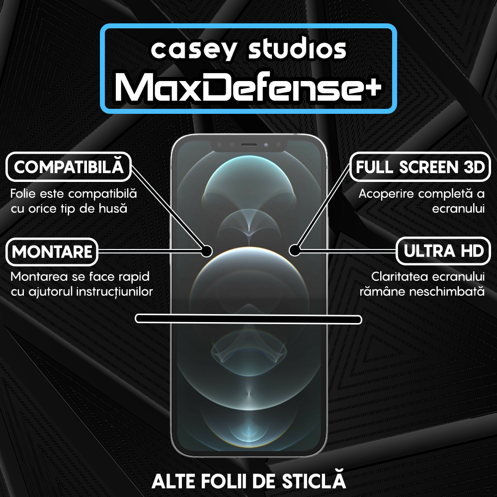 Folie Sticla MaxDefense+ - iPhone 12/12 Pro - Negru