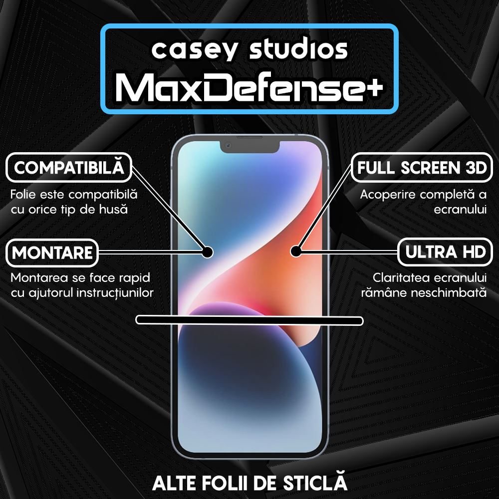 Folie Sticla MaxDefense+ - iPhone 14 - Negru