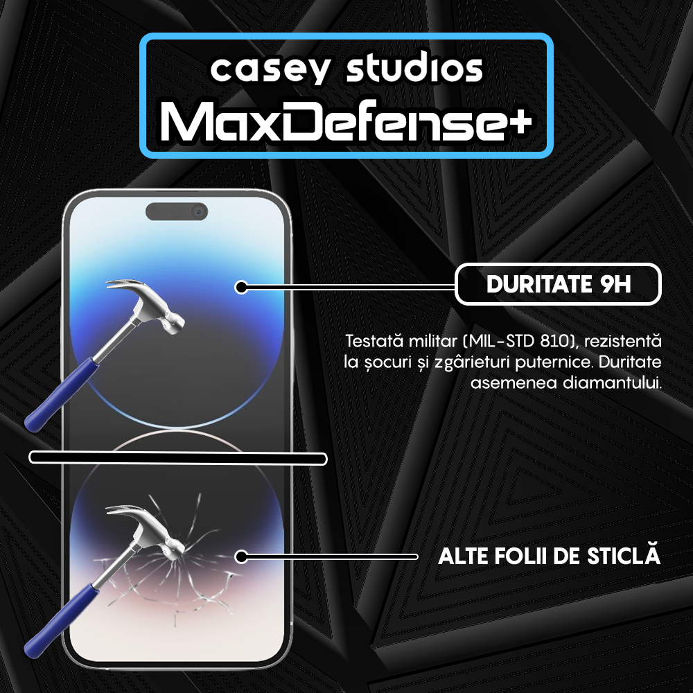 Folie Sticla MaxDefense+ - iPhone 14 Pro Max - Negru