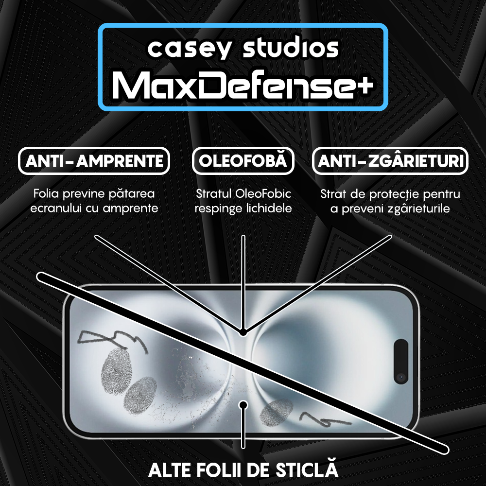 Folie Sticla MaxDefense+ - iPhone 16 - Negru