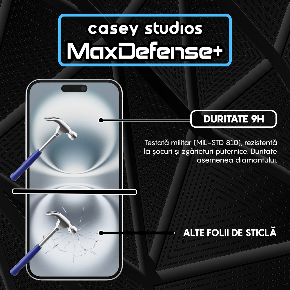 Folie Sticla MaxDefense+ - iPhone 16 Plus - Negru