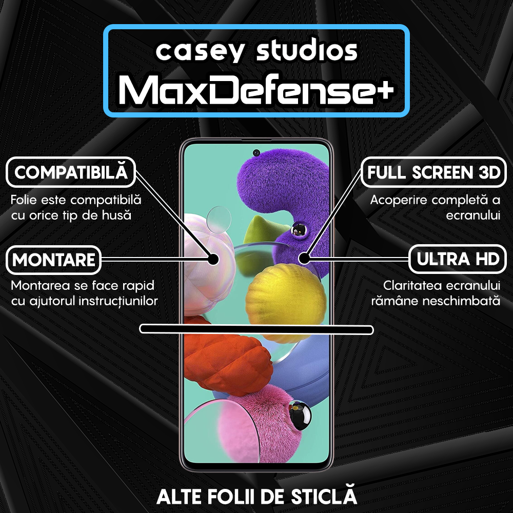 Folie Sticla MaxDefense+ - Samsung Galaxy A51 4G/5G - Negru