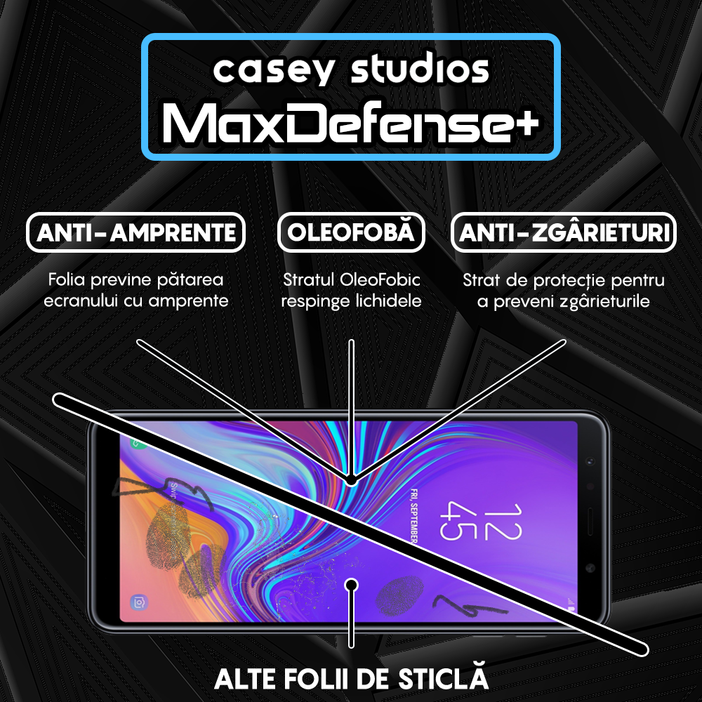 Folie Sticla MaxDefense+ - Samsung Galaxy A7 2018 - Negru