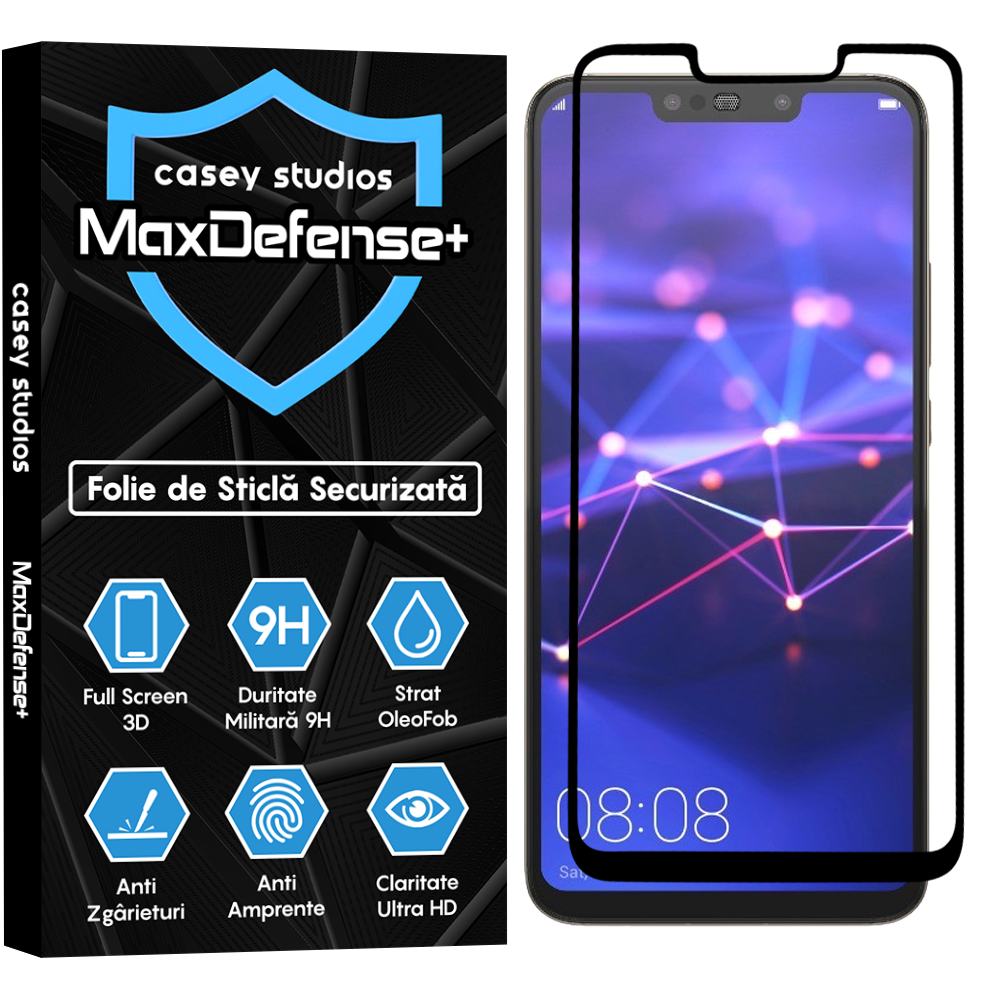 MaxDefense+ Tempered Glass Screen Protector - Huawei Mate 20 Lite/Nova 3/Nova 3i/P Smart Plus - Black