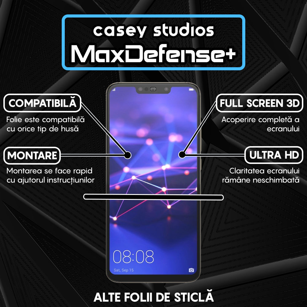 MaxDefense+ Tempered Glass Screen Protector - Huawei Mate 20 Lite/Nova 3/Nova 3i/P Smart Plus - Black