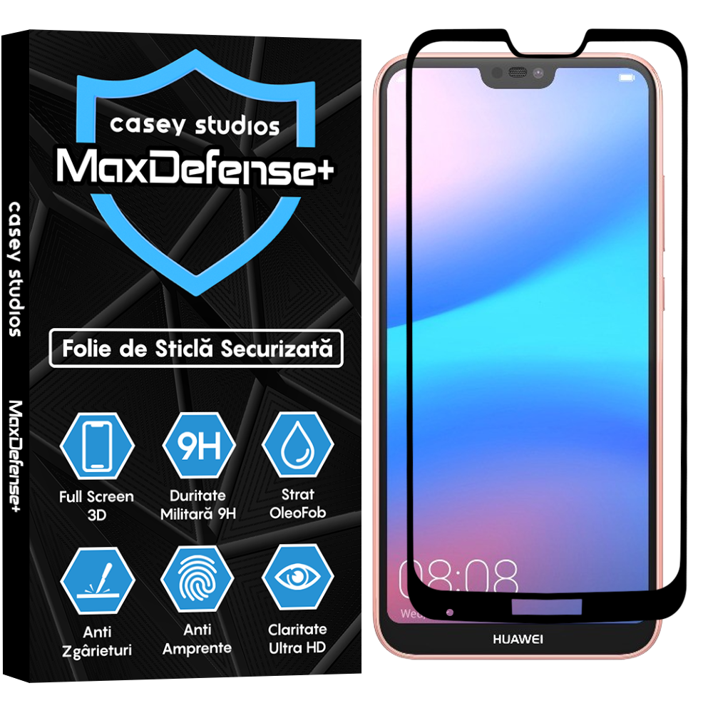 Folie Sticla MaxDefense+ - Huawei P20 Lite - Negru