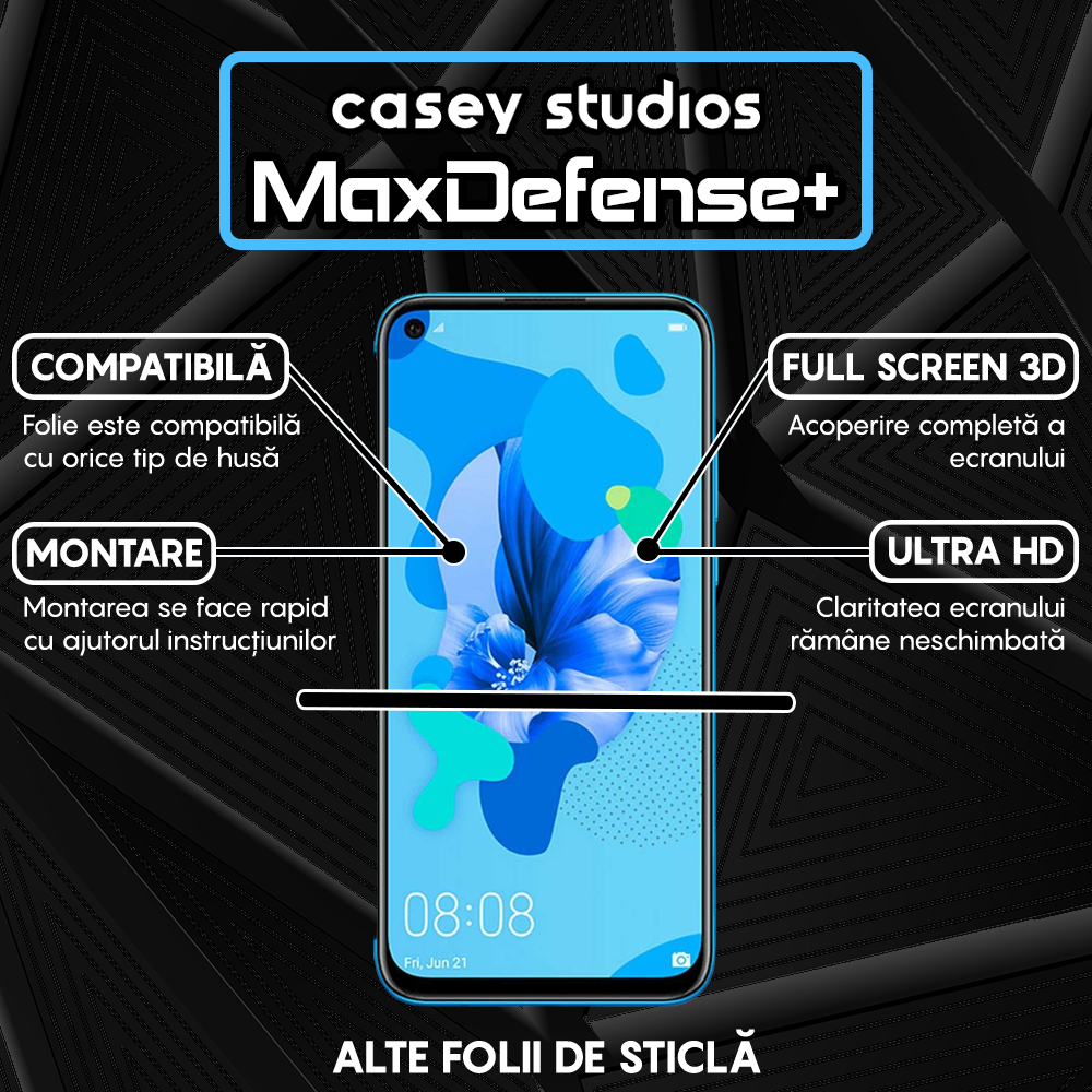 Folie Sticla MaxDefense+ - Huawei P20 Lite 2019/P40 Lite/P40 Lite E/Y7p - Negru