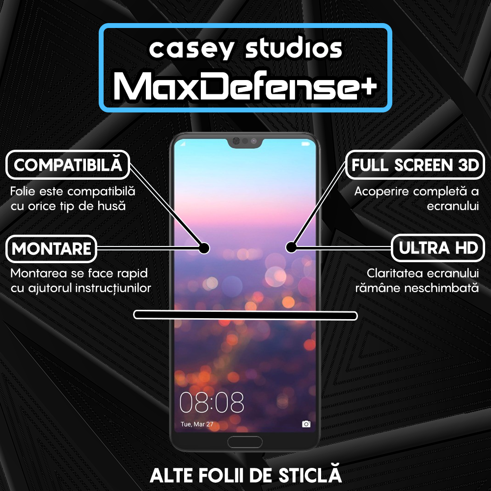Folie Sticla MaxDefense+ - Huawei P20 Pro - Negru