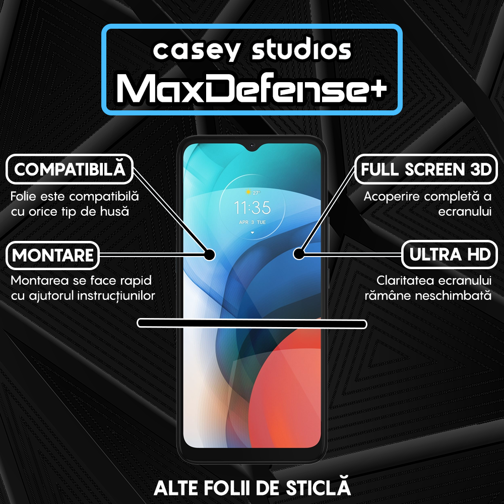 Folie Sticla MaxDefense+ - Motorola Moto E7 Power/Moto E7i Power - Negru