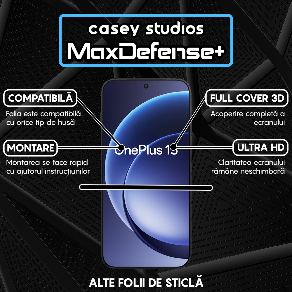 Folie Sticla MaxDefense+ - OnePlus 15 - Negru