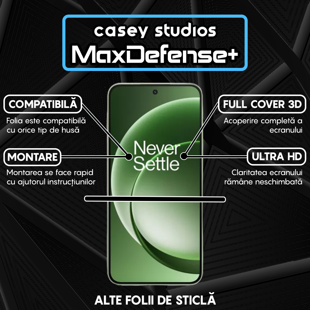 Folie Sticla MaxDefense+ - OnePlus 15R - Negru
