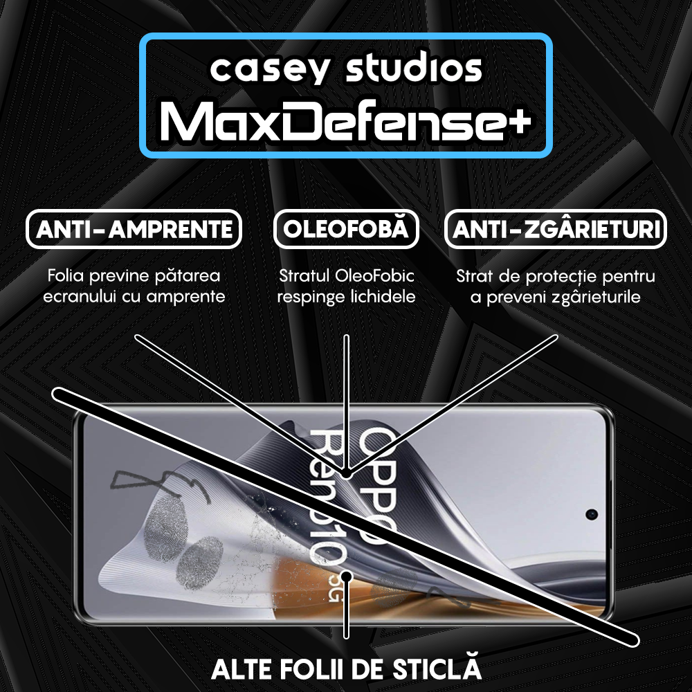 Folie Sticla MaxDefense+ - Oppo Reno10 - Negru