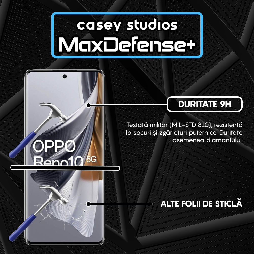 Folie Sticla MaxDefense+ - Oppo Reno10 - Negru