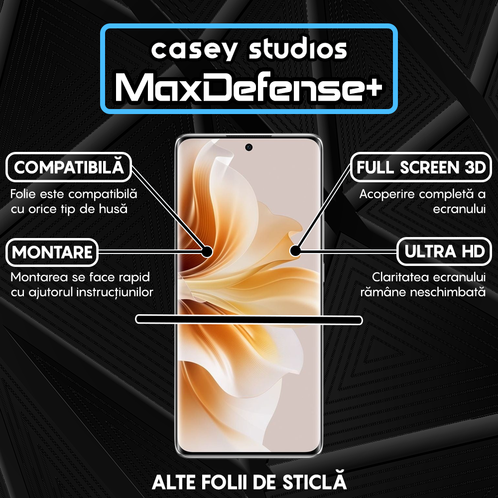 Folie Sticla MaxDefense+ - Oppo Reno11 Pro - Negru