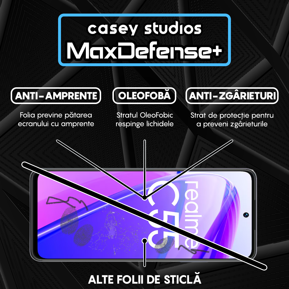 Folie Sticla MaxDefense+ - Realme C55 - Negru