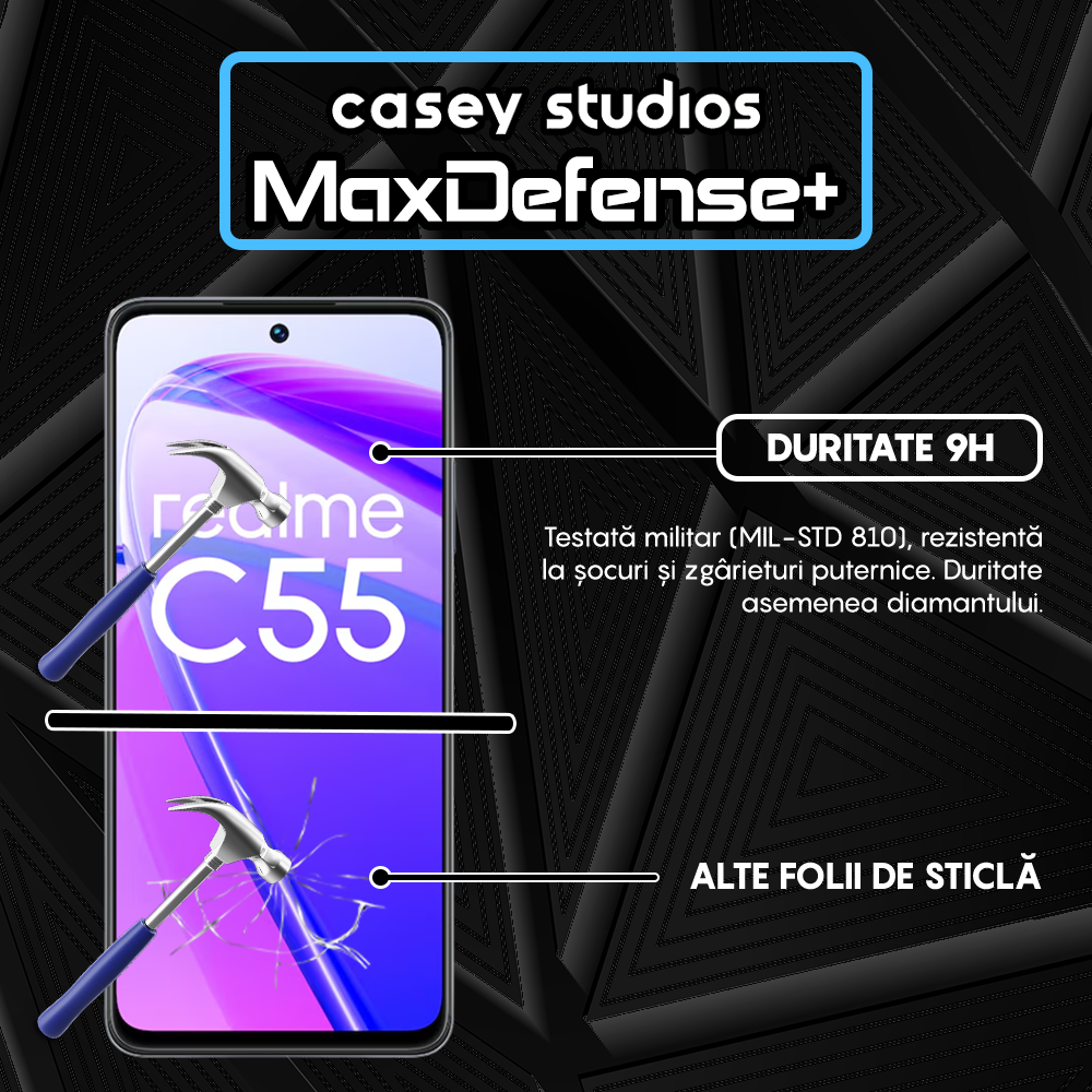 Folie Sticla MaxDefense+ - Realme C55 - Negru