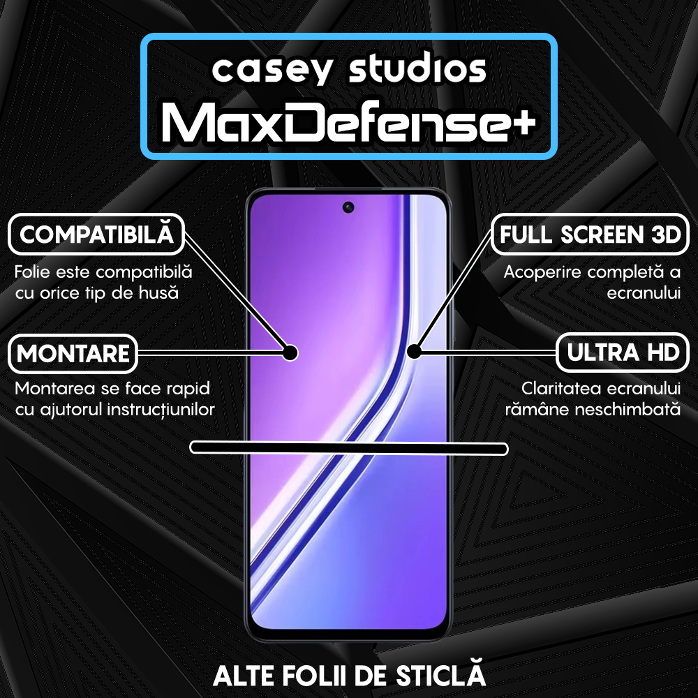 Folie Sticla MaxDefense+ - Realme P3x - Negru