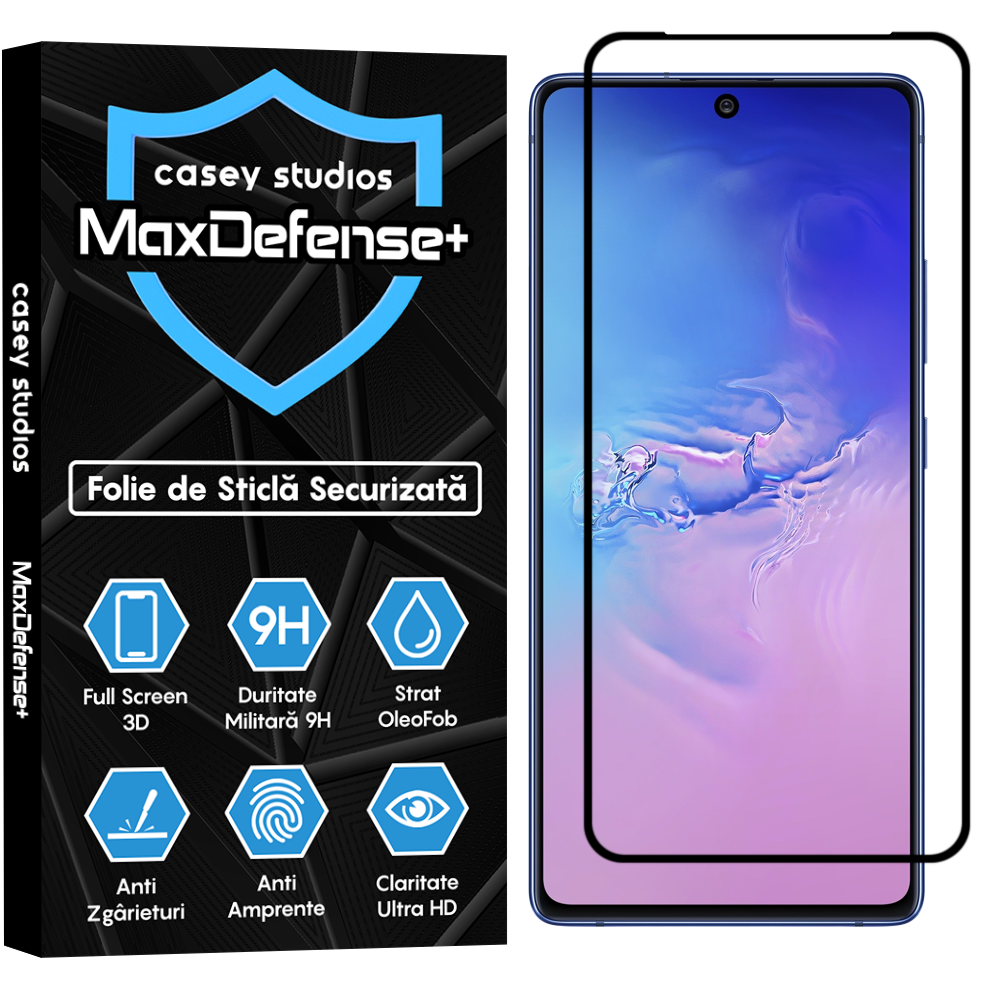 Folie Sticla MaxDefense+ - Samsung Galaxy S10 Lite - Negru