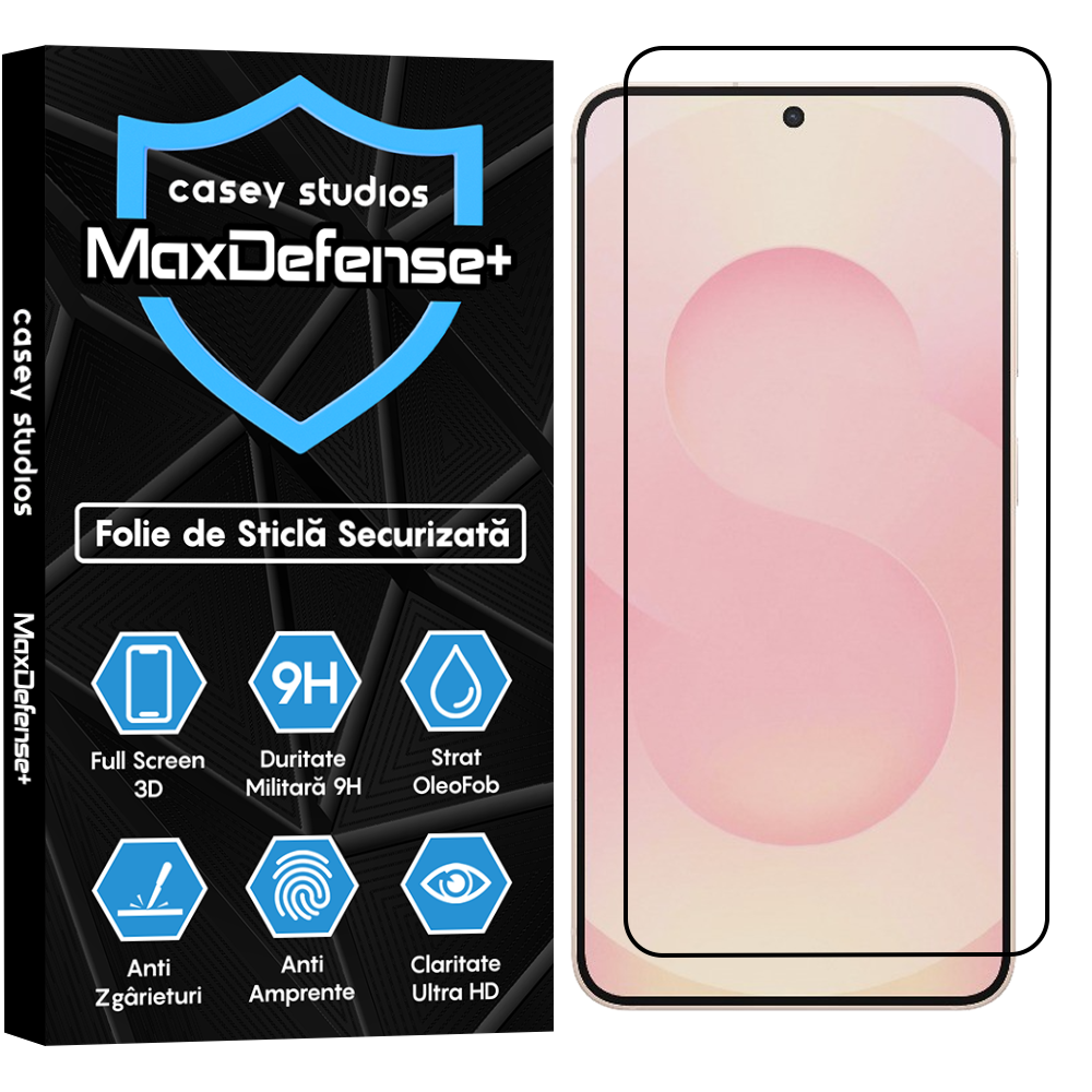 Folie Sticla MaxDefense+ - Samsung Galaxy S25 - Negru
