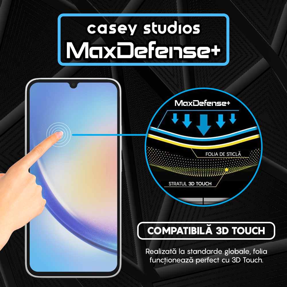 Folie Sticla MaxDefense+ - Samsung Galaxy A15/A15 5G/A24 4G/A25/M15 - Negru