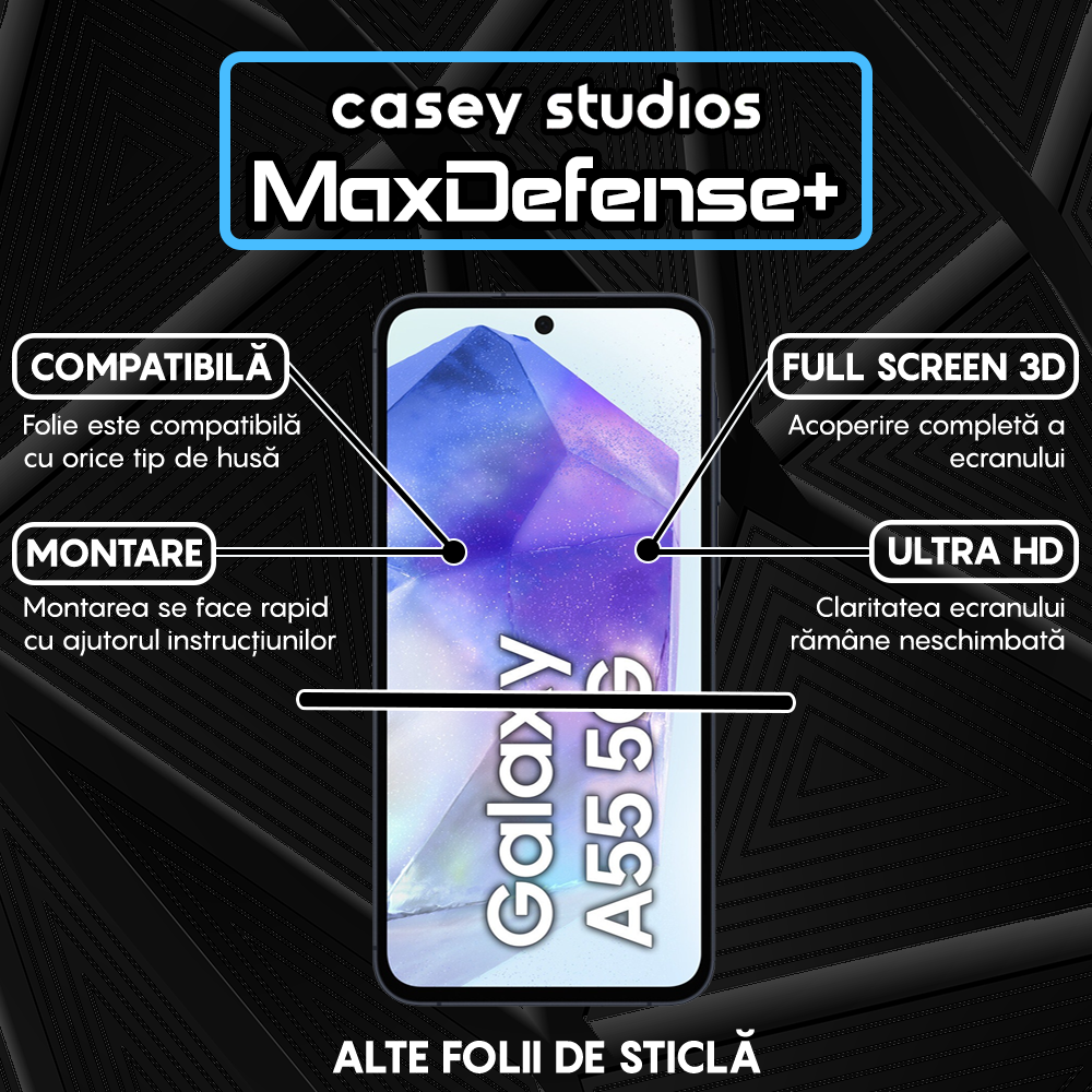 Folie Sticla MaxDefense+ - Samsung Galaxy A35/A55 - Negru