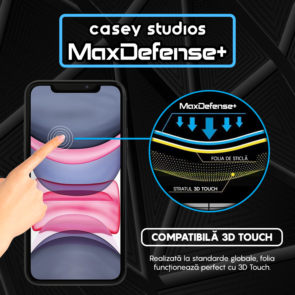 Folie Sticla MaxDefense+ - iPhone XR/11 - Negru