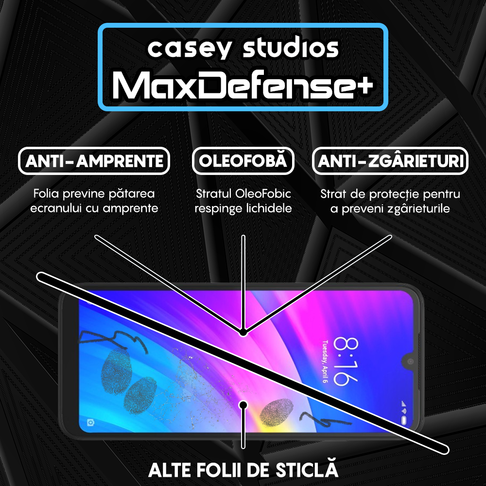 Folie Sticla MaxDefense+ - Xiaomi Redmi 7 - Negru