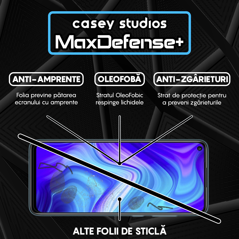 Folie Sticla MaxDefense+ - Xiaomi Redmi Note 9/Redmi 10X 4G - Negru