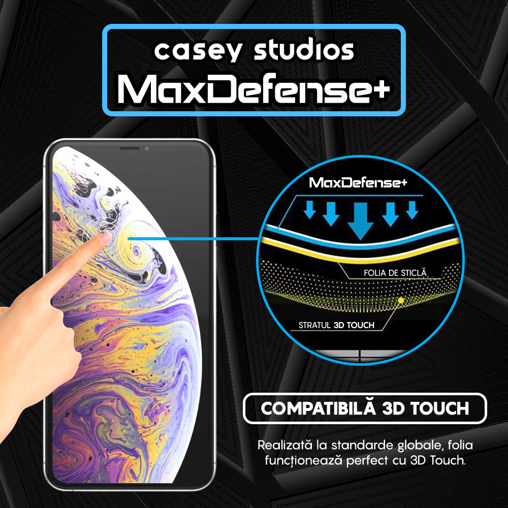 Folie Sticla MaxDefense+ - iPhone XS Max - Negru