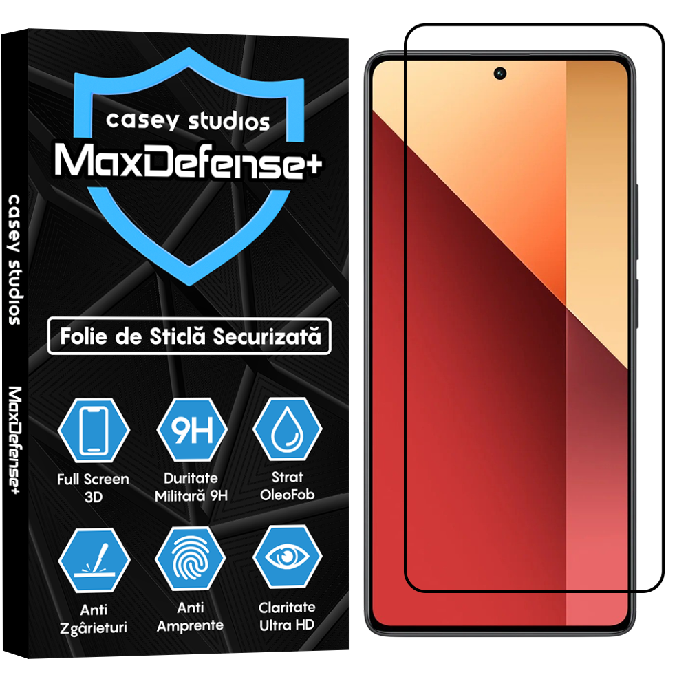 MaxDefense+ Tempered Glass Screen Protector - Xiaomi Poco X6 Neo/Redmi Note 13 Pro/Turbo 3 - Black