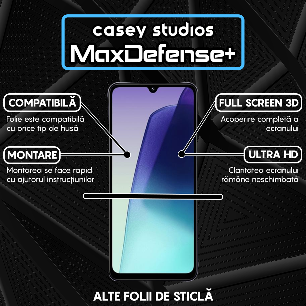 Folie Sticla MaxDefense+ - Xiaomi Redmi 14R - Negru