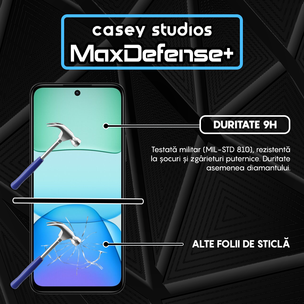 Folie Sticla MaxDefense+ - Xiaomi Redmi Note 13R - Negru