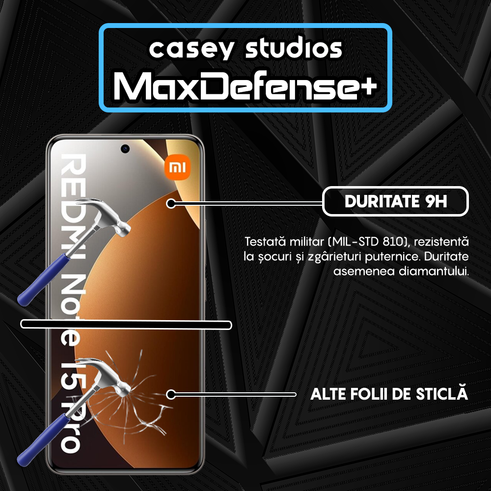 Folie Sticla MaxDefense+ - REDMI Note 15 Pro - Negru