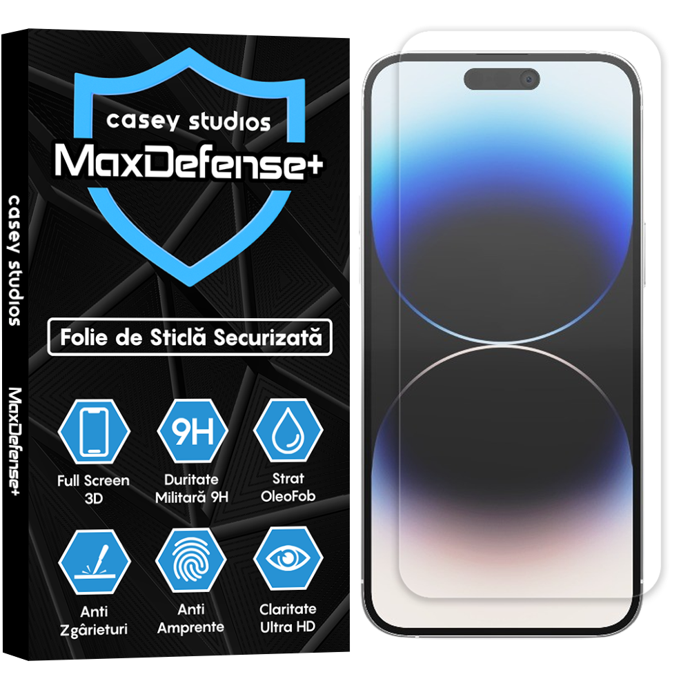 Folie Sticla MaxDefense+ - iPhone 14 Pro Max - Clear