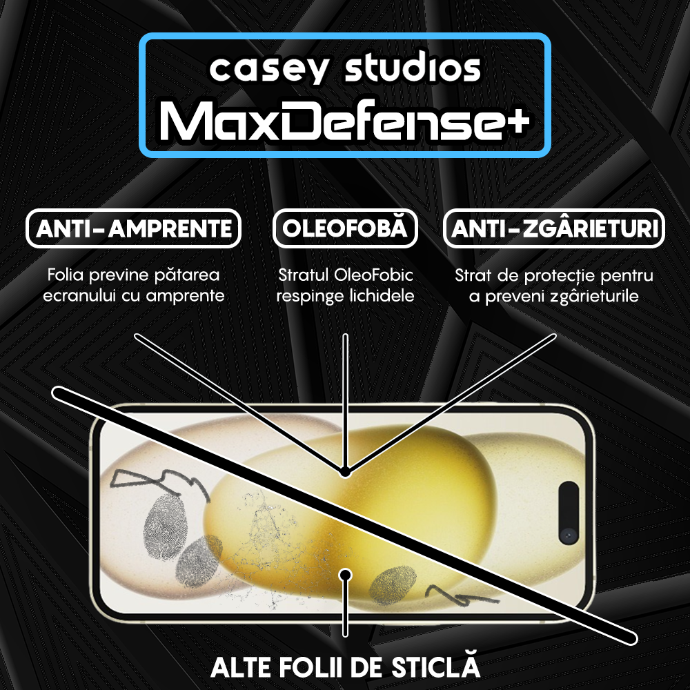 Folie Sticla MaxDefense+ - iPhone 15 - Clear
