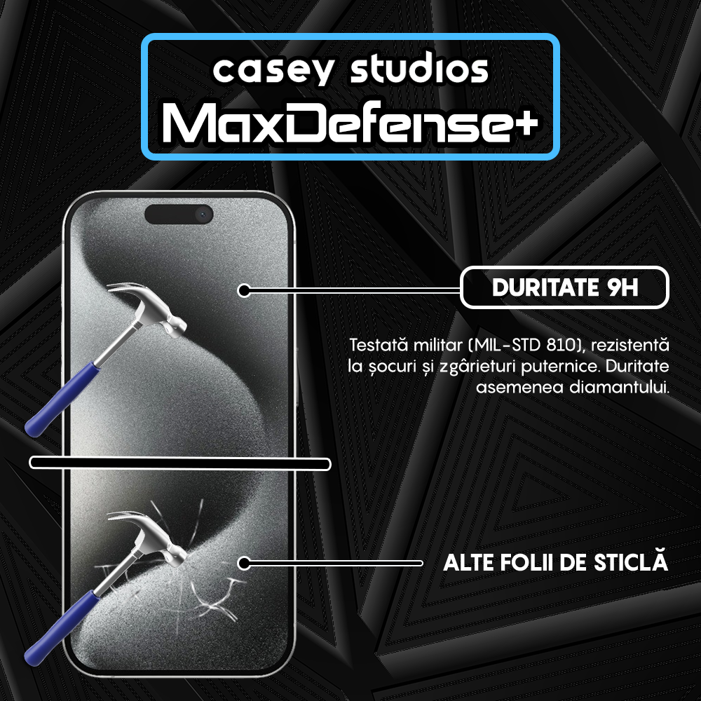 Folie Sticla MaxDefense+ - iPhone 15 Pro - Clear
