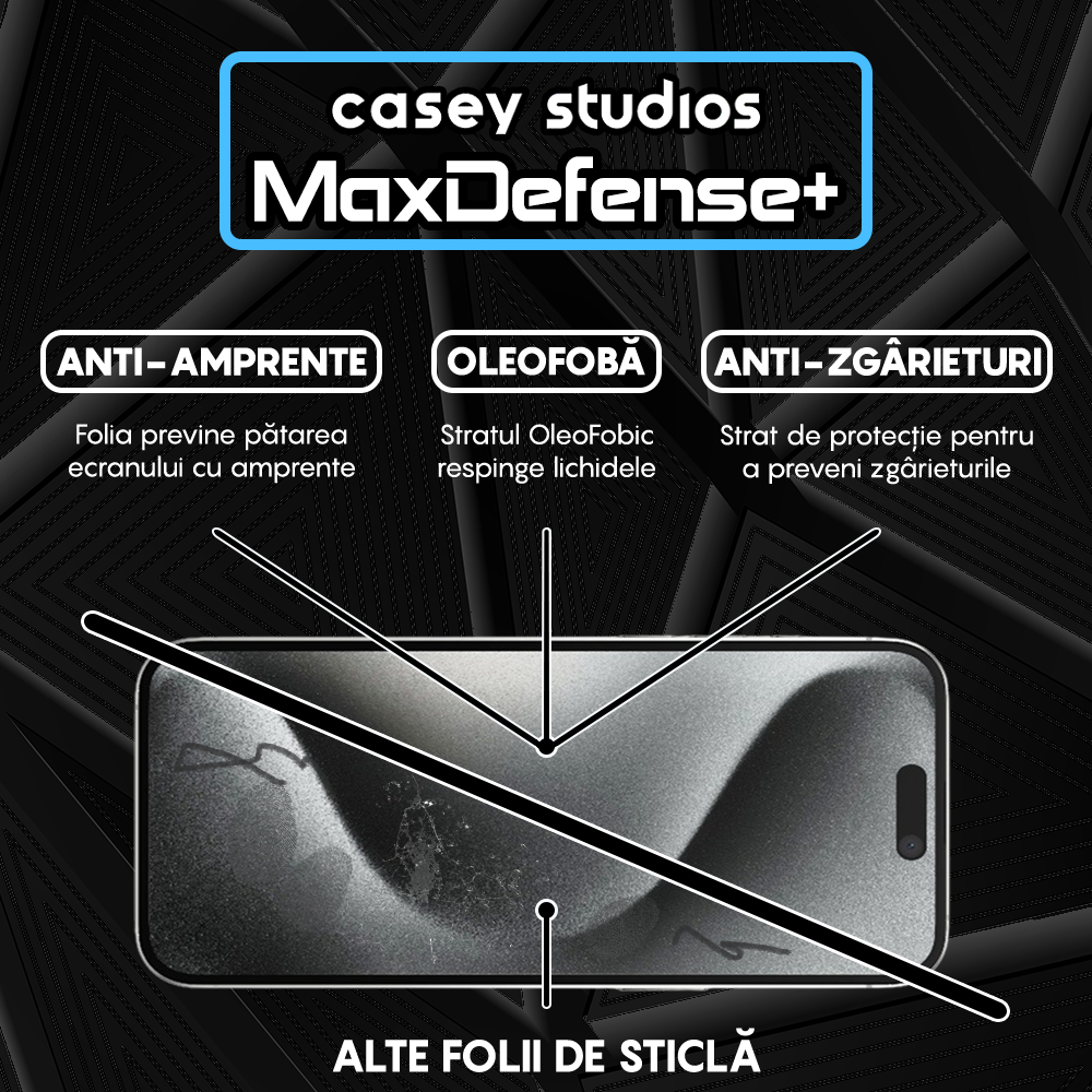 Folie Sticla MaxDefense+ - iPhone 15 Pro Max - Clear