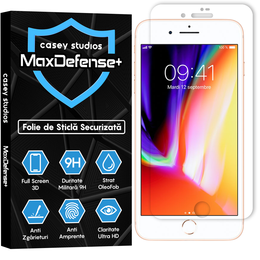 Folie Sticla MaxDefense+ - iPhone 7 Plus/8 Plus - Clear