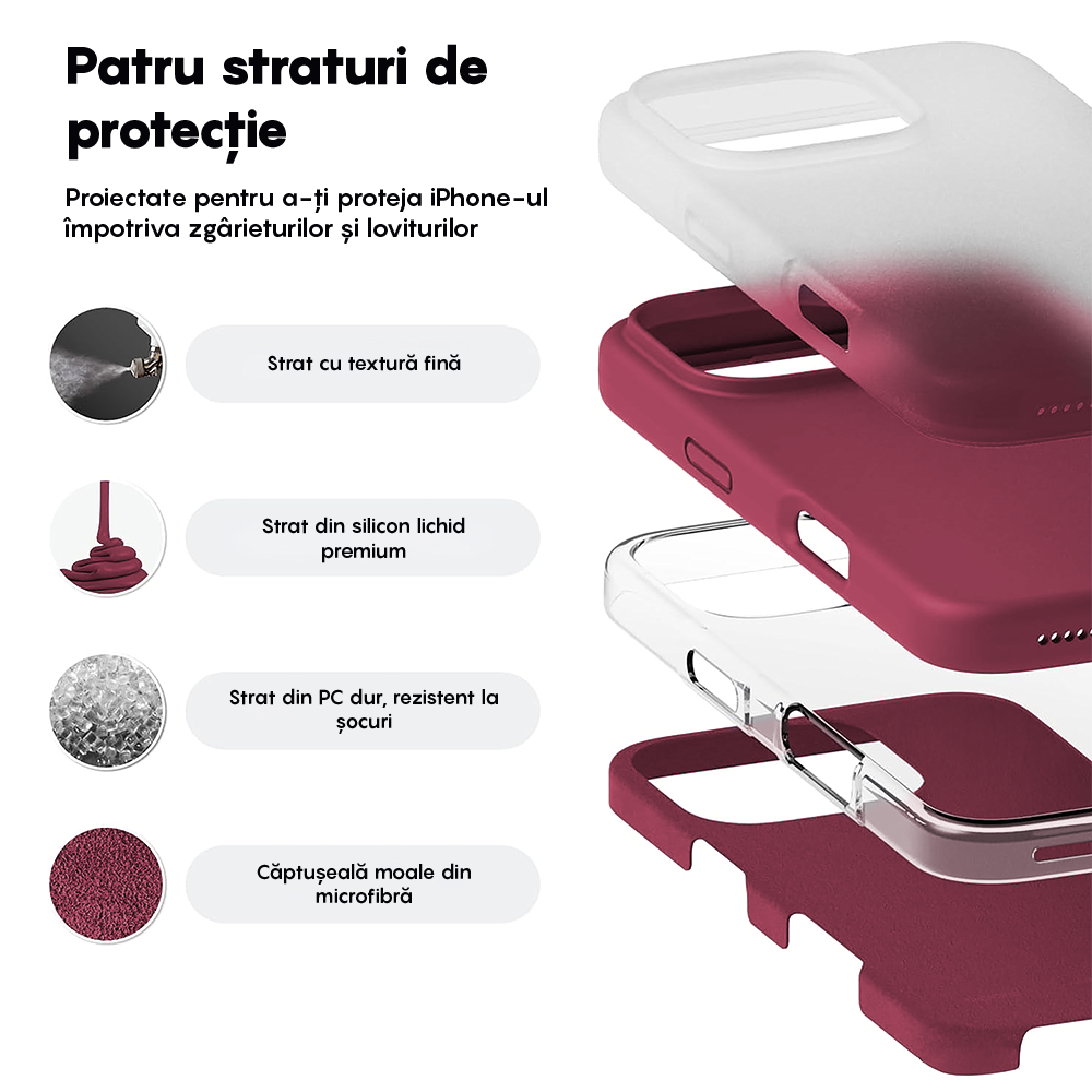 Husa Soft Silicone - iPhone 16 Pro - Burgundy