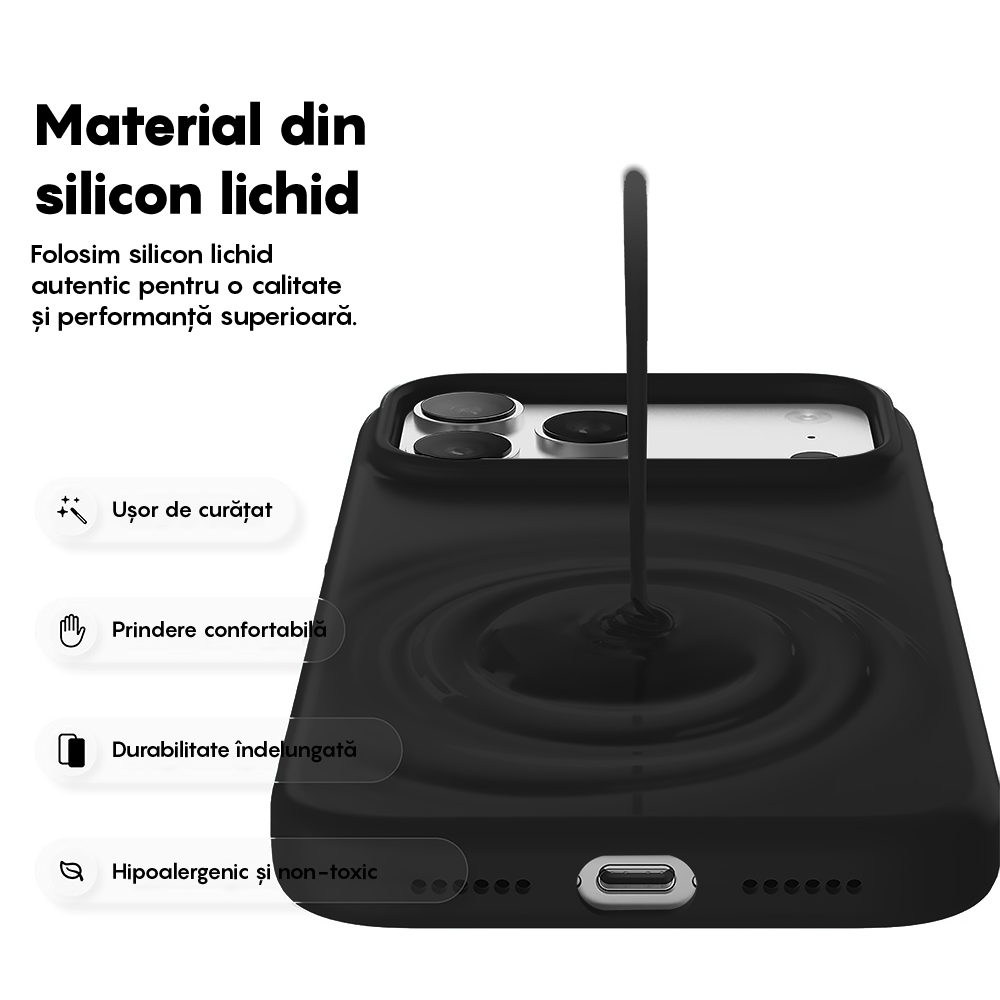 Husa Soft Silicone - iPhone 17 Pro - Negru