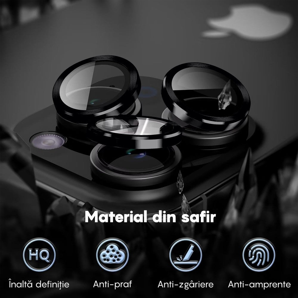Folie Sticla Lentile Camera MaxDefense+ - iPhone 12/12 Mini - Negru