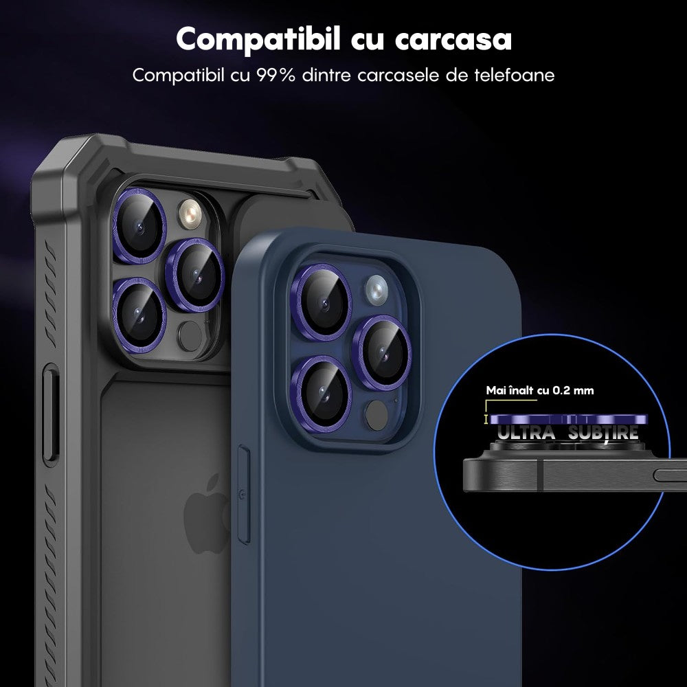 Folie Sticla Lentile Camera MaxDefense+ - iPhone 15/15 Plus - Mov Inchis