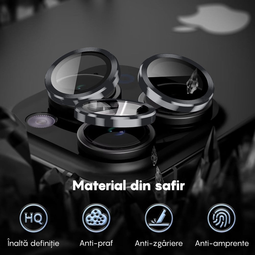 Folie Sticla Lentile Camera MaxDefense+ - iPhone 15/15 Plus - Argintiu