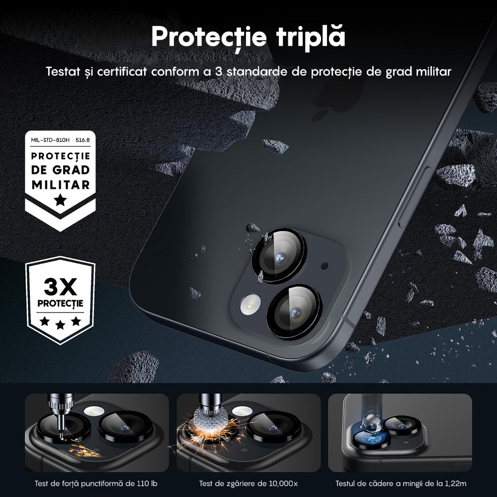MaxDefense+ Camera Lens Glass Film - iPhone 15 Pro/15 Pro Max - Black